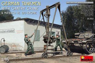1/35 Німецькі механіки з козловим краном і танковим двигуном Maybach HL120, збірні пластикові (Miniart 35350)