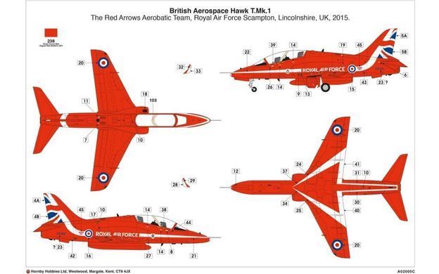 1/72 RAF Red Arrows BAe Hawk "New 2015 Scheme" (Airfix 02005C) сборная масштабная модель