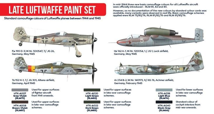 Набор красок Late Luftwaffe 1944-45, 6 шт (Red Line) Hataka AS-03