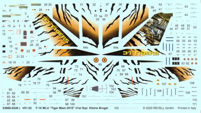 1/72 Самолет F-16 MLU "Tiger Meet 2018", стартовый набор с красками, клеем и кистями (Revell 63860), сборная модель
