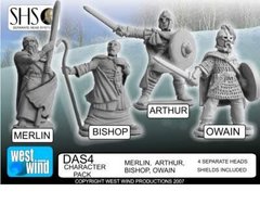 Age of Arthur - Merlin (new sculpt), Arthur, Bishop and Owain on foot - West Wind Miniatures WWP-DAS04