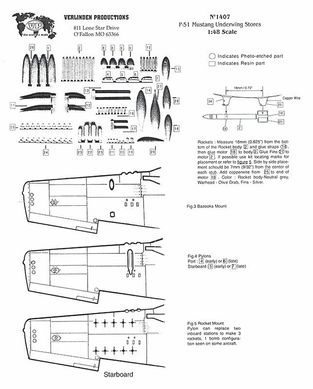 1/48 Підвісне озброєння та баки для P-51 Mustang (Verlinden 1407), смола та фототравління