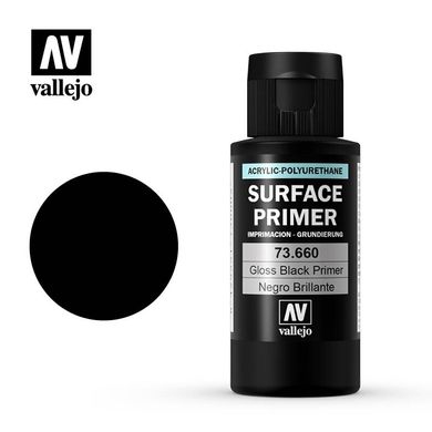 Грунтовка чорна глянсова акрил-поліуретанова, 60 мл (Vallejo 73660 Gloss Black Surface Primer Acrylic-Polyurethane)