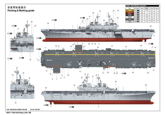 1/350 USS Wasp LHD-1 американский универсальный десантный корабль (Trumpeter 05611), сборная модель