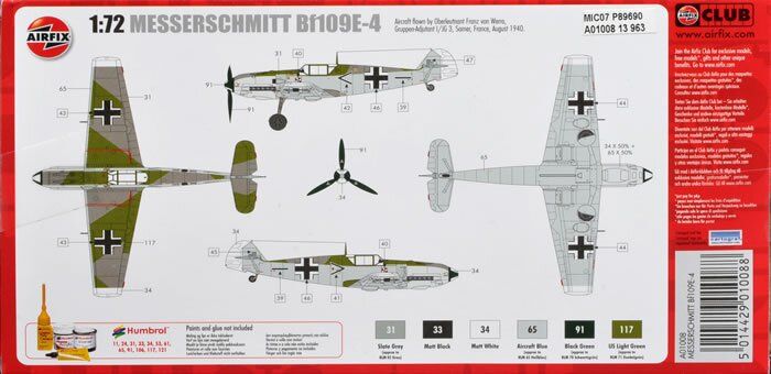 1/72 Messerschmitt Bf-109E-4 германский истребитель (Airfix 01008) сборная модель