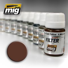 Фільтр коричневий для білого та світло-сірого, 35 мл (Ammo by Mig A.MIG-1500 Filter Brown for White), емаль