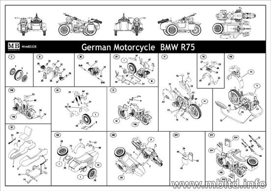 1/35 BMW R-75 німецький мотоцикл (Master Box 3528) збірна модель
