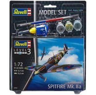 1/72 Самолет Spitfire Mk.IIa, стартовый набор с красками, клеем и кистью (Revell 63953), сборная модель