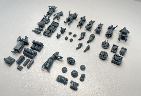 1/72 Середньовічний ринок, 8 фігур з аксесуарами&nbsp;(Archibald Miniatures Medieval Market), смоляні