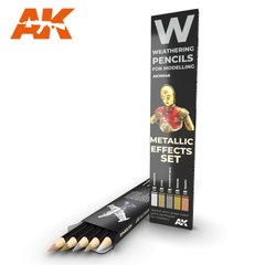Набор карандашей для везеринга и эффектов "Металлики", 5 штук (AK Interactive AK-10046 Weathering pencils Metallic effects set)