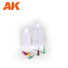 Коплект носиків-дозаторів (6 штук) та дві пляшечки (30 та 50 мл) (AK Interactive AK9328 Precision Dispensers)