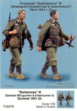 1/35 Операция "Барбаросса" №3, немецкий пулеметчик и пехотинец, лето 1941 год, 2 фигуры (Танк 35078)