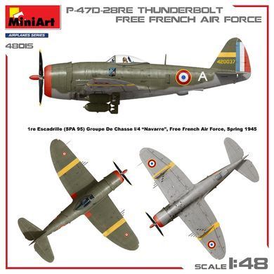 1/48 Винищувач&nbsp;P-47D-28RE Thunderbolt ВПС Вільної Франції, серія Basic Kit (MiniArt 48015), збірна модель