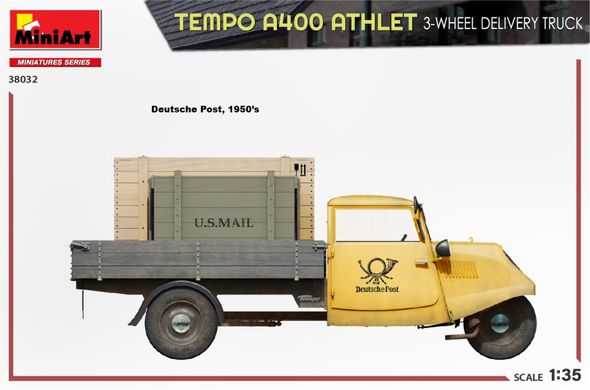 1/35 Tempo A400 Athlet трехколесный грузовик службы доставки (Miniart 38032), сборная модель