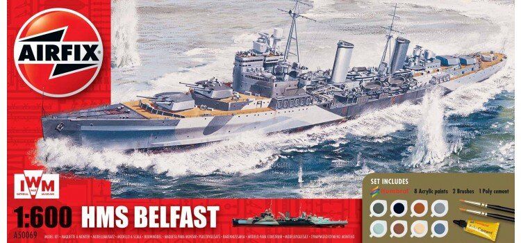 1/600 HMS Belfast Gift Set + клей + краска + кисточка (Airfix 50069) сборная масштабная модель