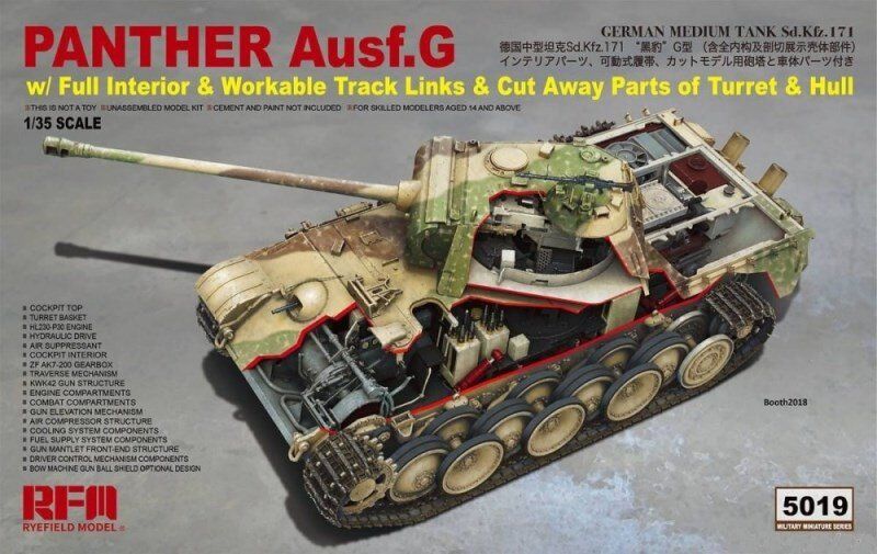 Rye Field Model Rfm Rm5019 Pz Kpfw V Ausf G With Full Interior And Workable Track Links And Cut Away Parts Of Turret And Hull 1 35 Zbirna Masshtabna Model Nimeckogo Tanka Pancer T 5 Pantera Z