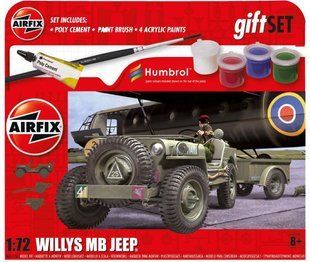 1/72 Автомобіль Willys MB Jeep з причіпом та гарматою, серія Starter Set з фарбами та клеєм (Airfix A55117A), збірна модель