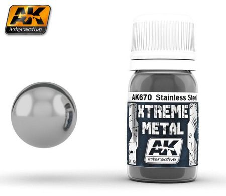 Металік нержавіюча сталь, серія XTREME METAL, 30 мл (AK Interactive AK670 Stainless Steel), емалевий