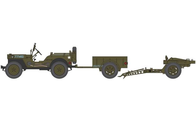 1/72 Автомобиль Willys MB Jeep с прицепом и пушкой, серия Starter Set с красками и клеем (Airfix A55117A), сборная модель