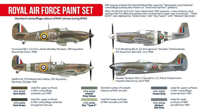 Набор красок Royal Air Force WW2, 6 шт (Red Line) Hataka AS-07