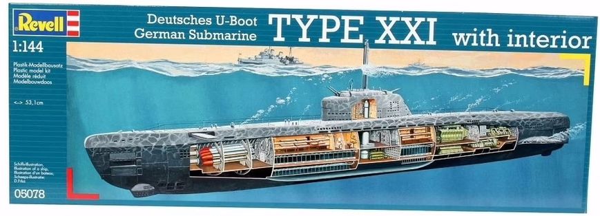 1/144 U-Boat Type XXI германская подводная лодка, с интерьером (Revell 05078), сборная модель