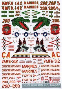 1/48 Декаль для самолета F-18 Hornet VMFA-142, VMFA-312 (Authentic Decals 4823)