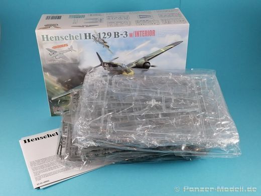 1/48 Штурмовик Henschel Hs-129B-3, модель з інтер'єром та прозорими деталями корпусу (Takom 48002), збірна модель