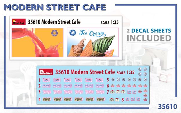 1/35 Современное уличное кафе, сборные аксессуары, пластиковые (Miniart 35610)