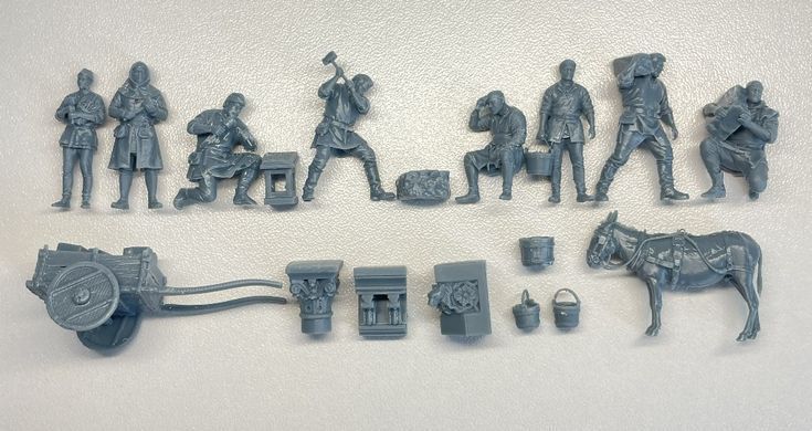 1/72 Середньовічні каменярі, 8 фігур з аксесуарами&nbsp;(Archibald Miniatures Medieval Stonemasons), смоляні