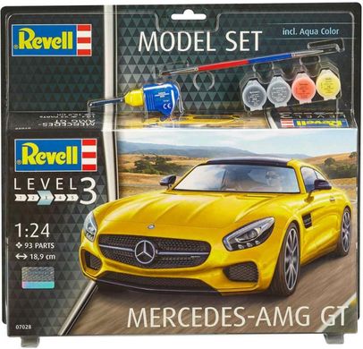 1/24 Автомобиль Mercedes AMG-GT, подарочный набор с красками, клеем и кистями (Revell 67028), сборная модель