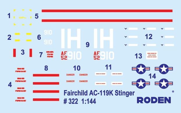 1/144 Fairchild AC-119K Stinger американский военно-транспортный самолет (Roden 322) сборная модель