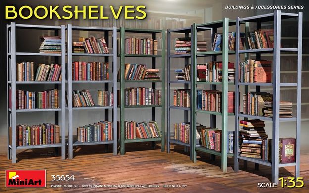 1/35 Книжкові полиці з книгами, збірні пластикові (Miniart 35654 Bookshelves)