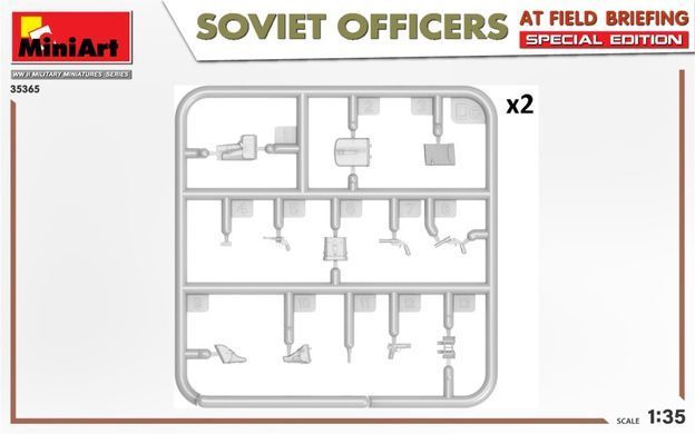 1/35 Советские офицеры на полевом совещании, 5 фигур, сборные пластиковые (Miniart 35365)