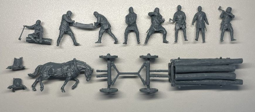 1/72 Середньовічні лісоруби, 8 фігур з аксесуарами&nbsp;(Archibald Miniatures Medieval Woodcutters), смоляні