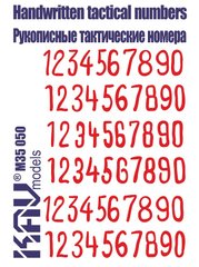 1/35 Трафарет-маски рукописные номера, по 6 штук каждой цифры + монтажная пленка (KAV Models M35050)