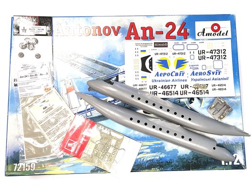1/72 Літак Ан-24 + смола, декалі та фототравління, розпочато складання (Amodel, Armory, KVmodels, Brengun, BSmodelle), збірна модель