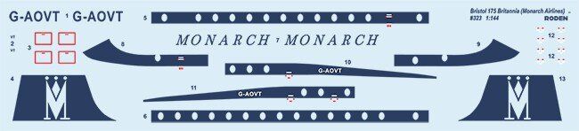 1/144 Bristol 175 Britania &ldquo;Monarch Airlines&rdquo; пасажирський літак (Roden 323) збірна модель
