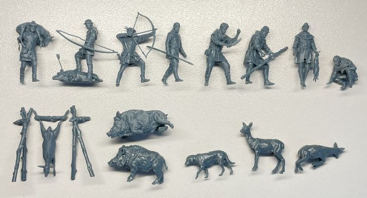 1/72 Середньовічні мисливці, 8 фігур з аксесуарами&nbsp;(Archibald Miniatures Medieval Hunters), смоляні
