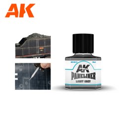 Проливка світло-сіра для виділення панелей та деталей, 40 мл (AK Interactive AK12019 Light Grey Paneliner)