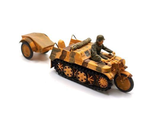 1/35 Sd.Kfz.2 Kettenkraftrad німецький гусеничний мотоцикл з причепом, готова модель авторської роботи