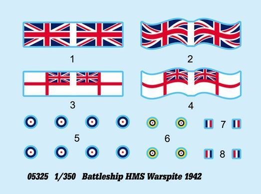 1/350 HMS Warspite образца 1942 года, британский линкор (Trumpeter 05325), сборная модель