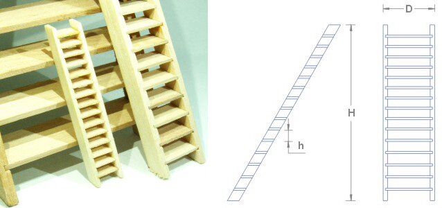 Лестница деревянная, трап h=3mm H=49mm D=17mm, 2 шт (RB Model 005 1749)