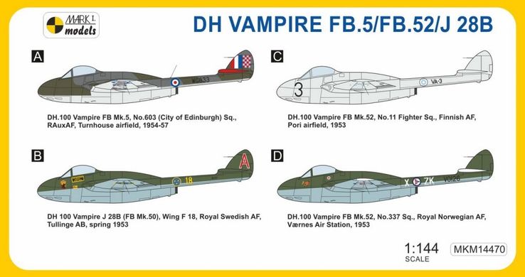 1/144 de Havilland Vampire FB.5/FB.52/J 28B (Mark I Models MKM14470)