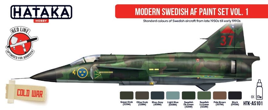 Набор красок Modern Swedish AF №1 1950-90, 8 штук (Red Line Акрил) Hataka AS-101