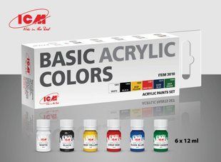 Набор акриловых красок базовых цветов, 6 красок по 12 мл (ICM 3010 Basic Acrylic Colors Paint Set)