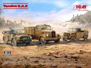 1/35 Набор "Техника немецкого Африканского Корпуса": Mercedes L3000S, Kfz.2 и Kfz.70 с Zwillingssockel-36 (ICM DS3529), сборные модели