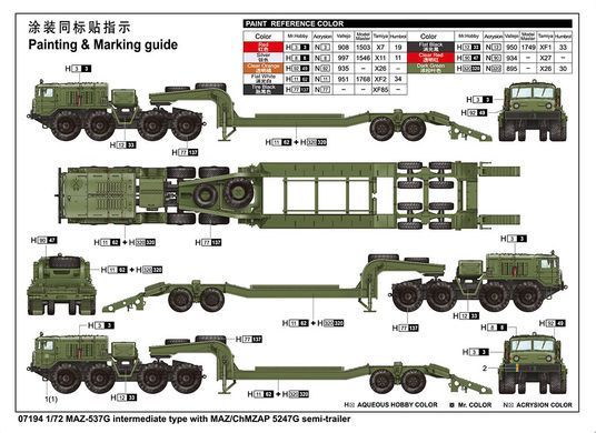 1/72&nbsp;Тягач МАЗ-537Г с полуприцепом&nbsp;ЧМЗАП-5247Г (Trumpeter 07194), сборная модель