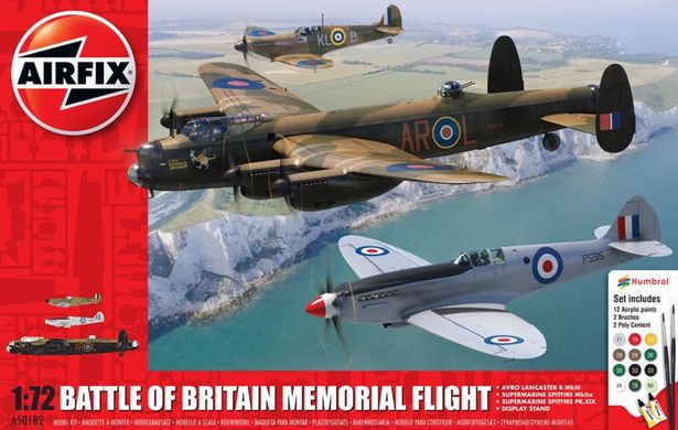 1/72 Набор "Battle of Britain Memorial Flight": Avro Lancaster B Mk.III, Spitfire Mk.IIa, Spitfire PR Mk.XIX, клей и краски (Airfix A50182), сборные модели