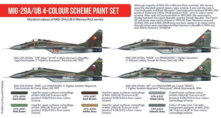 Набор красок МиГ-29 в четырехцветной окраске, 6 штук (Red Line Акрил) Hataka AS-105