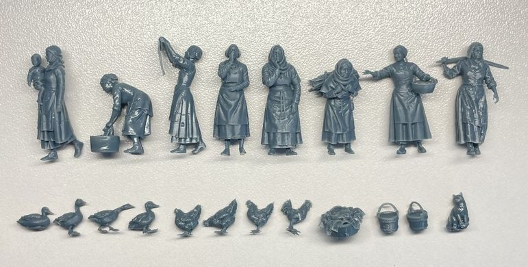 1/72 Середньовічні селянки, 8 фігур з аксесуарами&nbsp;(Archibald Miniatures Medieval Village Women), смоляні